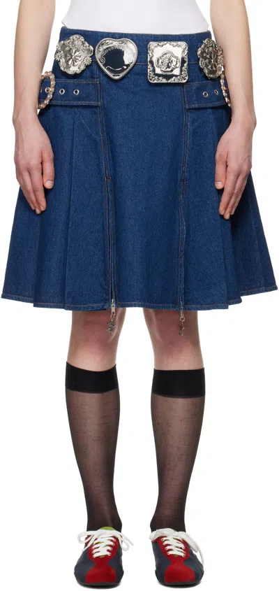 Chopova Lowena Navy Biggity Denim Miniskirt In Blue