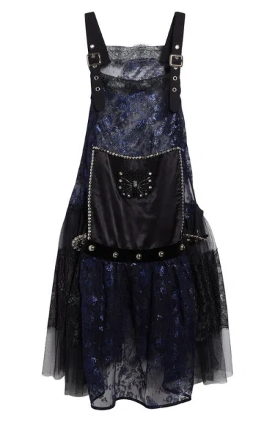 Chopova Lowena Nohow Metallic Floral Tulle, Lace & Satin Dress In Blue And Black