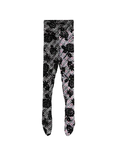 Chopova Lowena Picnic Floral Check Tights In Black