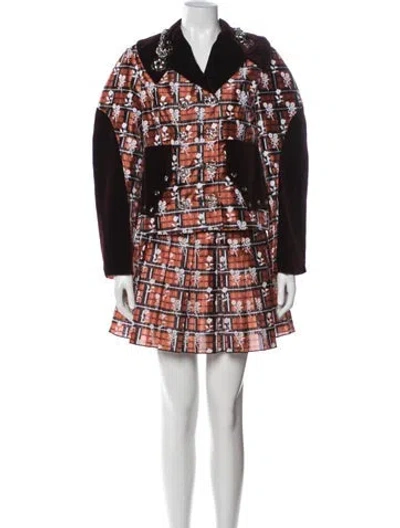 Pre-owned Chopova Lowena Plaid Print Skirt Suit In Orange