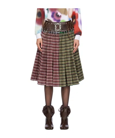 Chopova Lowena Red & Green June Knee Carabiner Midi Skirt In Red/green Stripes