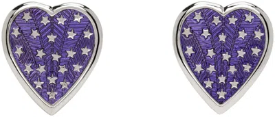 Chopova Lowena Purple & Silver Dark Heart Earrings In Blue