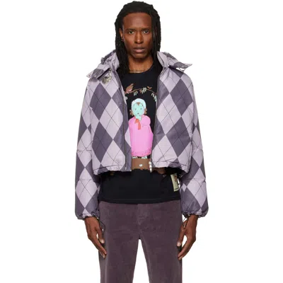 Chopova Lowena Purple Argyle Puffer Jacket In Multi