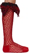 Chopova Lowena Red Crochet Net Socks In Red