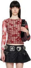 Chopova Lowena Red Trigger Flocked Mesh Long Sleeve In Multi