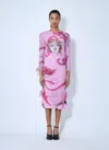 Chopova Lowena Ruched Printed Mesh Dress In Pink