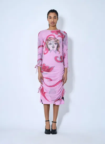 CHOPOVA LOWENA RUCHED PRINTED MESH DRESS