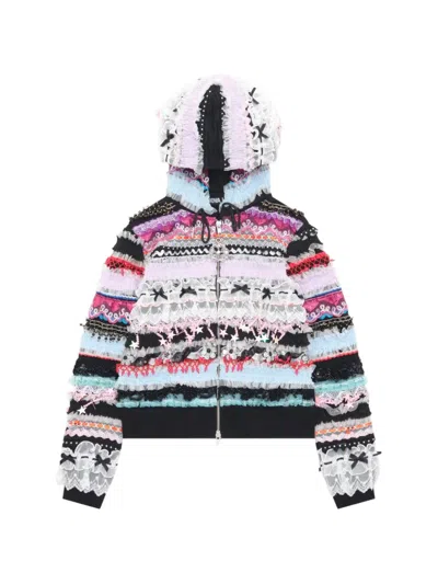Chopova Lowena Ruffled Lace-trimmed Hoodie In Black
