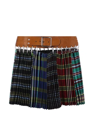 Chopova Lowena Savie Folkloric Check Pleated Mini Skirt In Black