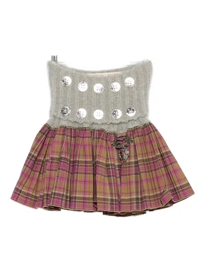 Chopova Lowena Sequin-embellished Plaid Skirt In Gray