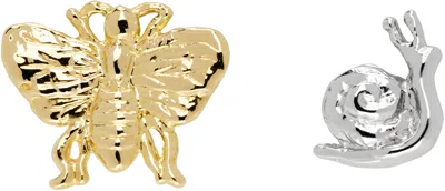 Chopova Lowena Silver & Gold Moth Best Bugs Stud Earrings