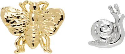 Chopova Lowena Silver & Gold Moth Best Bugs Stud Earrings In Gold And Silver