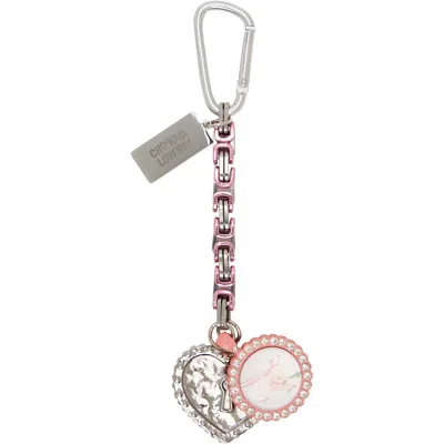 Chopova Lowena Silver & Pink Piggy Sweatheart Keychain In Multi