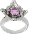 Chopova Lowena Silver Claw Ring In Silver And Pink