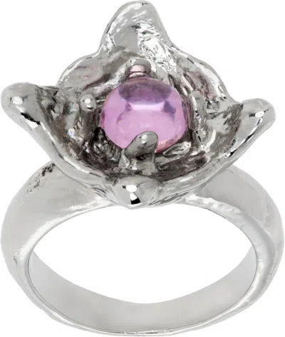 Chopova Lowena Silver Claw Ring In Silver And Pink