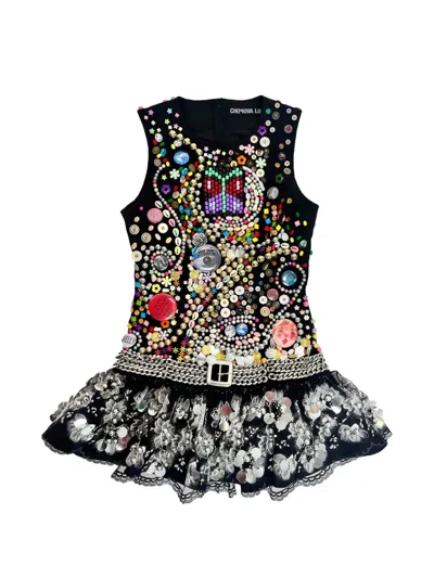 Chopova Lowena Skyhawk Beaded Embellished Dress In Black