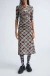 Chopova Lowena Sonicscape Bunny Plaid Flocked Mesh Dress In Multi