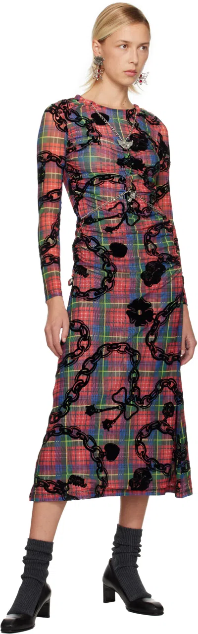 Chopova Lowena Sonicscape Mesh Long-sleeved Dress In Red