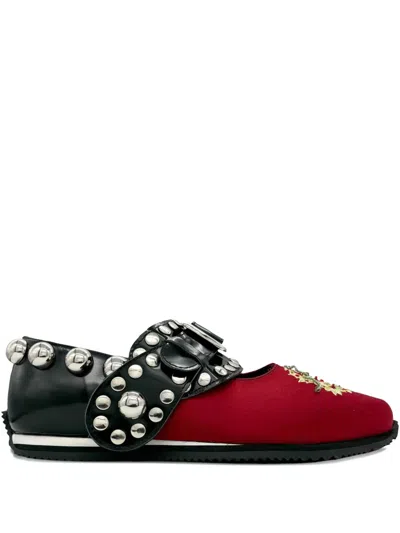 Chopova Lowena Spur Buckle-strap Studded Flat Pumps In Red