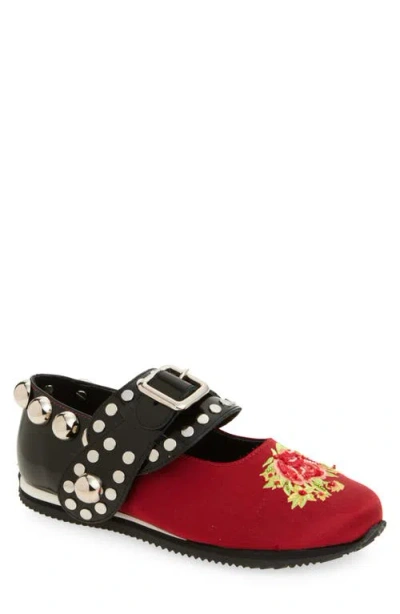 Chopova Lowena Spur Strap Mary Jane Ballet Flat In Red And Black