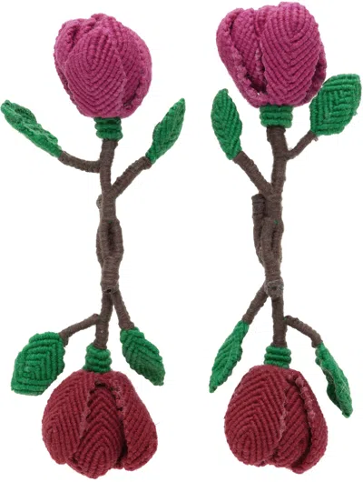 Chopova Lowena Ssense Exclusive Multicolor Rose Earrings In Hot Pink/red