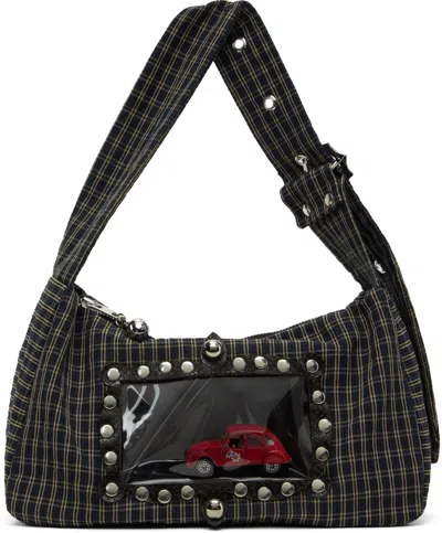 Chopova Lowena Ssense Exclusive Navy & Beige Car Mommy Mini Shoulder Bag In Plaid
