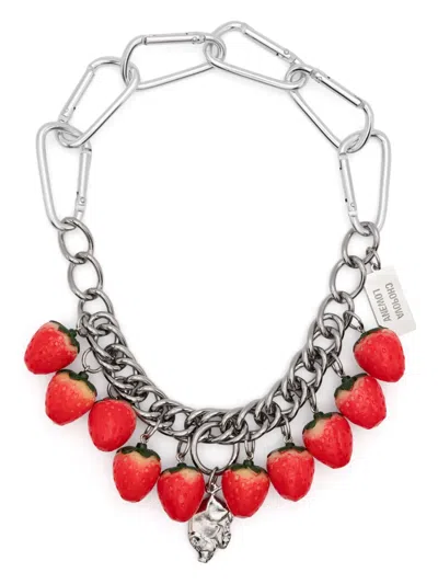 Chopova Lowena Strawberry Piggy Necklace In Red