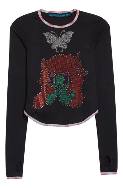Chopova Lowena Tiny Crystal Fitted Jersey Top In Black