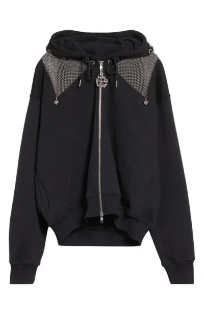 Chopova Lowena Titan Chain Mail Full Zip Fleece Hoodie In Black