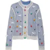 Chopova Lowena Trip Trip Linen Cardigan In Blue And Cream