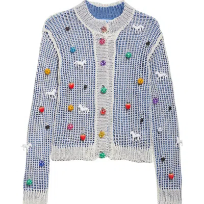 Chopova Lowena Trip Trip Linen Cardigan In Blue And Cream