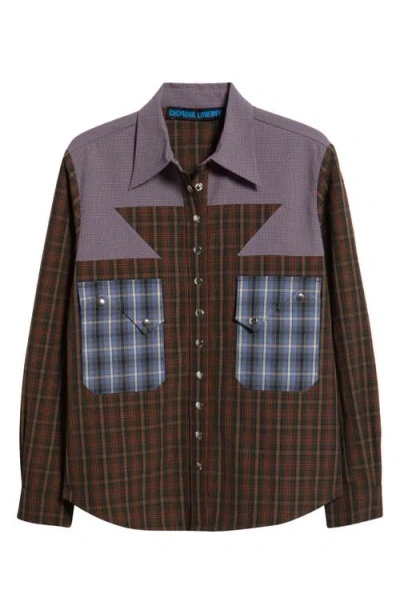 Chopova Lowena Vega Mixed Media Snap-up Shirt In Brown