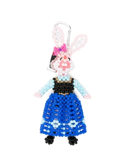 Chopova Lowena Warrior Rabbit Beaded Keyring In Neutral