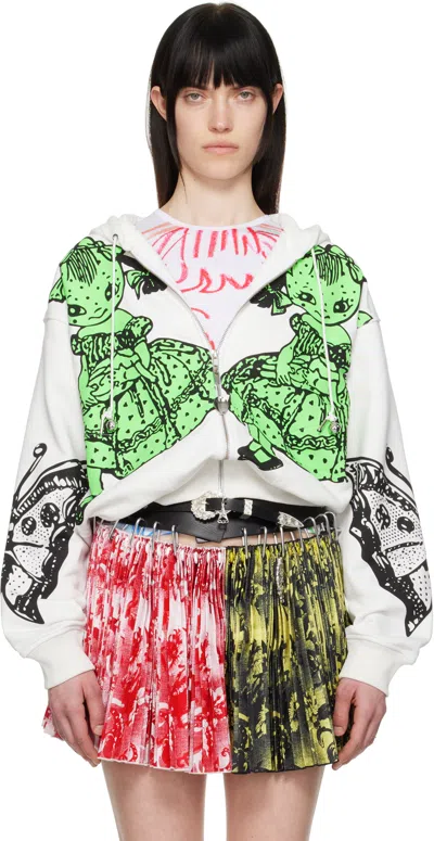 Chopova Lowena White Double Dotty Zip Hoodie In White Multi