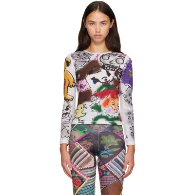 Chopova Lowena White Spray It Fitted Mesh Top In Multi