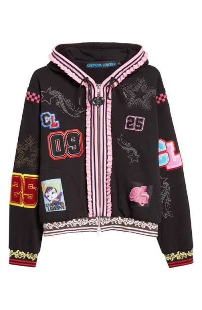 Chopova Lowena Wolfpack Patch Full Zip Fleece Varsity Hoodie In Multi