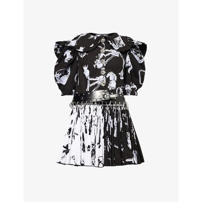 Chopova Lowena Womens Black And White Midday Graphic-pattern Cotton Mini Dress