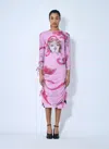 Chopova Lowena Ruched Printed Mesh Dress In Pink