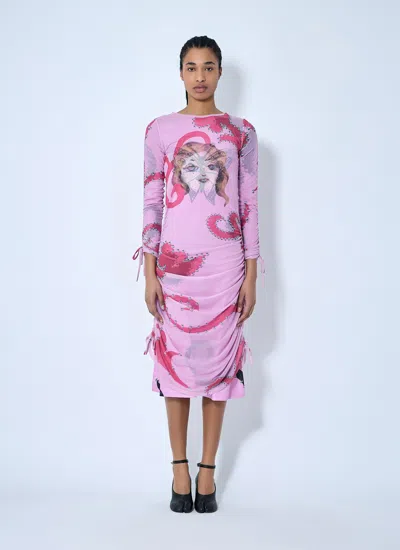 Chopova Lowena Women Ruched Printed Mesh Dress In Pink