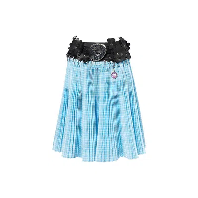 Chopova Lowena Womens Harry Lambert For  X Disney Fantasia Checked Pleated Knee-length Skirt In Blue