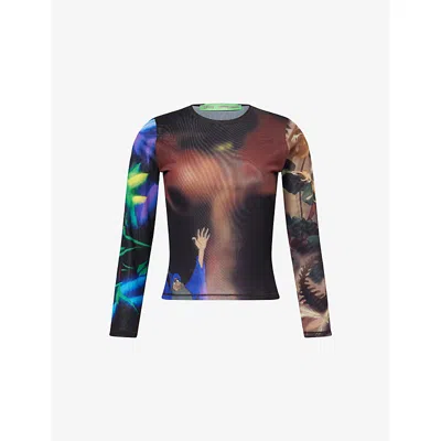Chopova Lowena Womens Harry Lambert For  X Disney Sorcerer Long-sleeve Mesh Top Multi