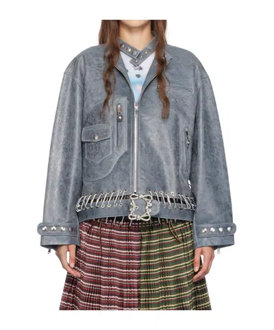 Chopova Lowena Blue Carabiner Leather Jacket