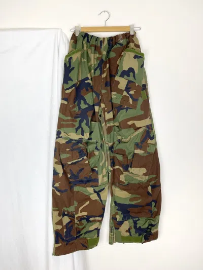 Pre-owned Chorley Deconstructed Cargo Camo Baggy Patchwork Split Pants In Green