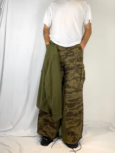 Pre-owned Chorley Deconstructed Military Baggy Wool Camo Cargo Pants D Ring In Green