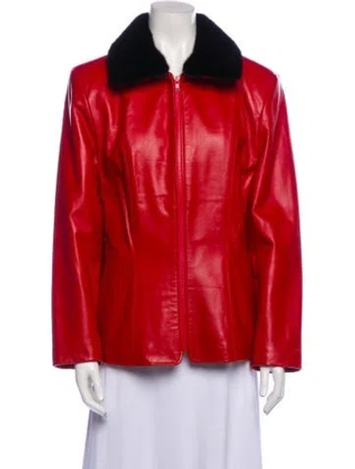 Pre-owned Chosen Couture Collection Leather Fur Jacket In Red