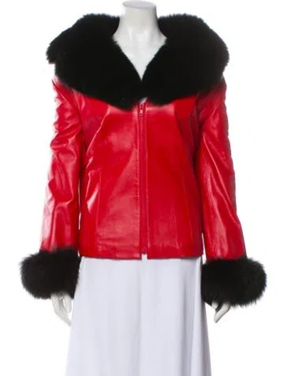Pre-owned Chosen Couture Collection Leather Fur Jacket In Red