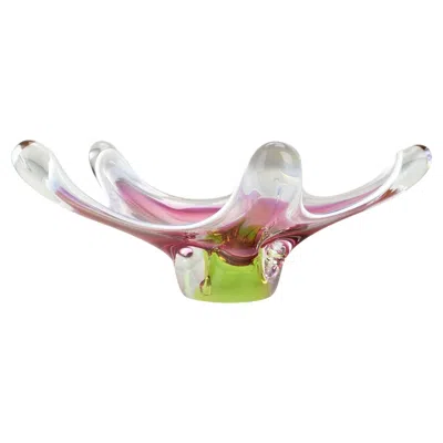 Pre-owned Chribska Glassworks Mid-century Chribska Pink & Green Starburst Art Glass Bowl By Josef Hospodka