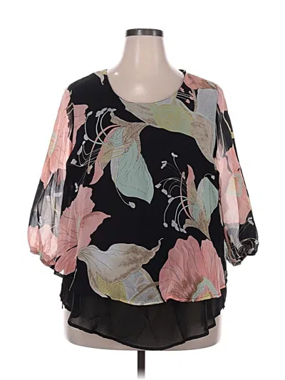Pre-owned Chris & Carol 3/4 Sleeve Blouse In Black