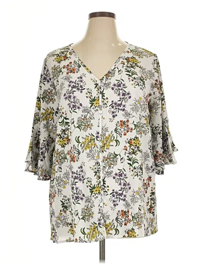 Pre-owned Chris & Carol 3/4 Sleeve Blouse In Silver