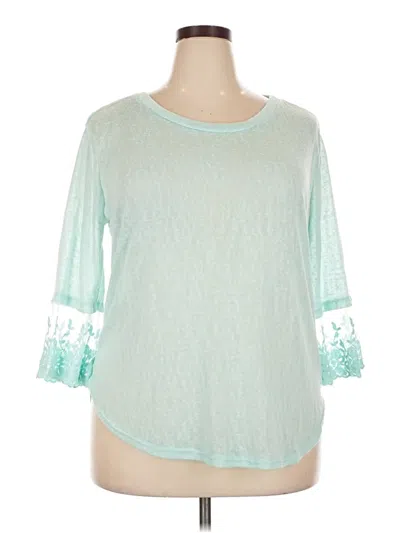 Pre-owned Chris & Carol 3/4 Sleeve Top Teal Crew Neck Tops